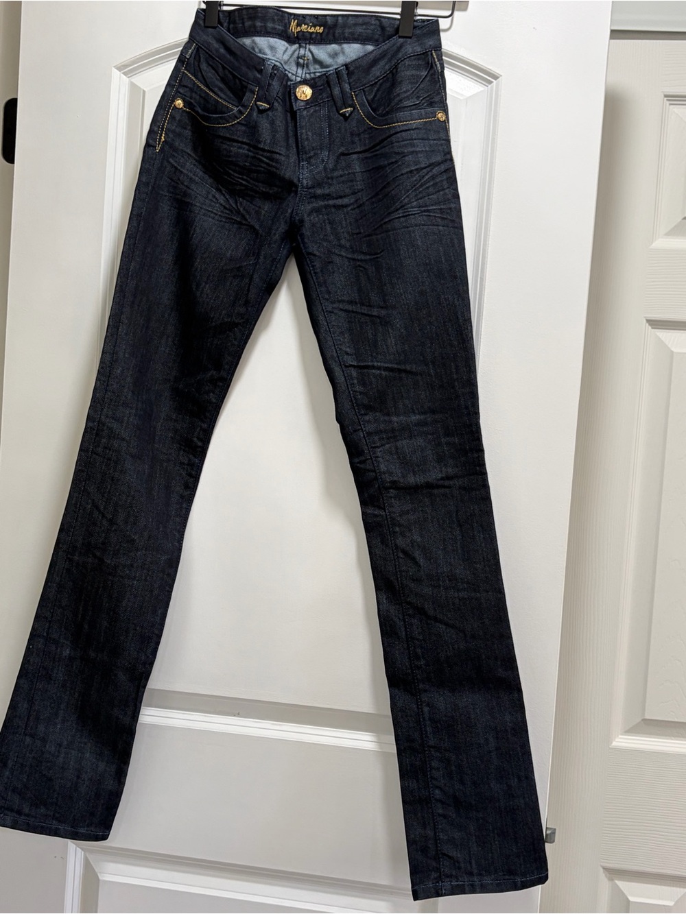 Marciano Guess Vintage Y2K Dark Wash Jeans 26 Gold Embroidered M Zipper Pocket